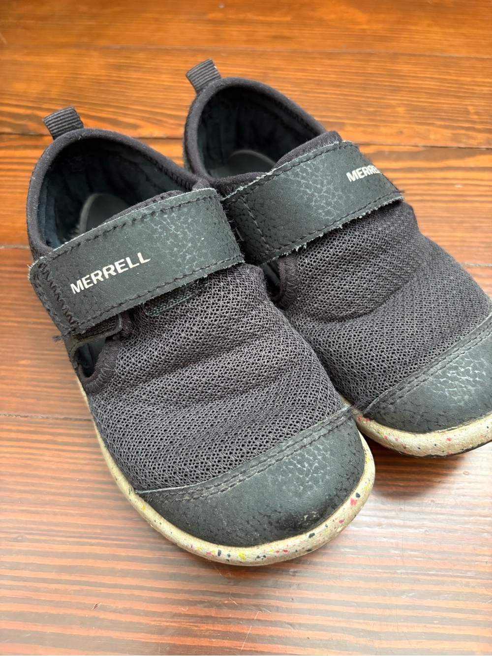 Merrell Kids Black Slip-On Sneakers with Hook-and-Loop Strap